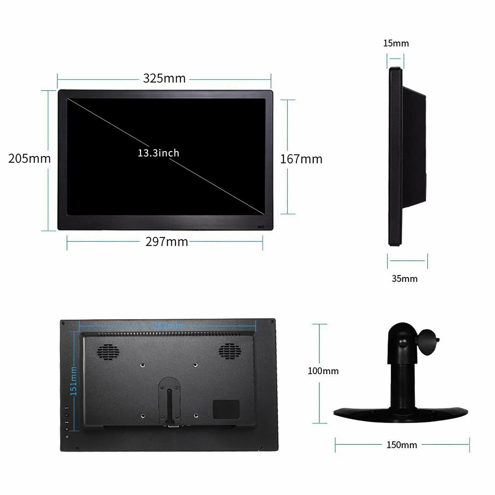 MONITOR VIDEOSORVEGLIANZA 13.3 POLLICI, MONITOR TELECAMERE DI SICUREZZA FULL HD HDMI VGA TFT BNC USB RCA CON ALTOPARLANTE - DISCORAMA®