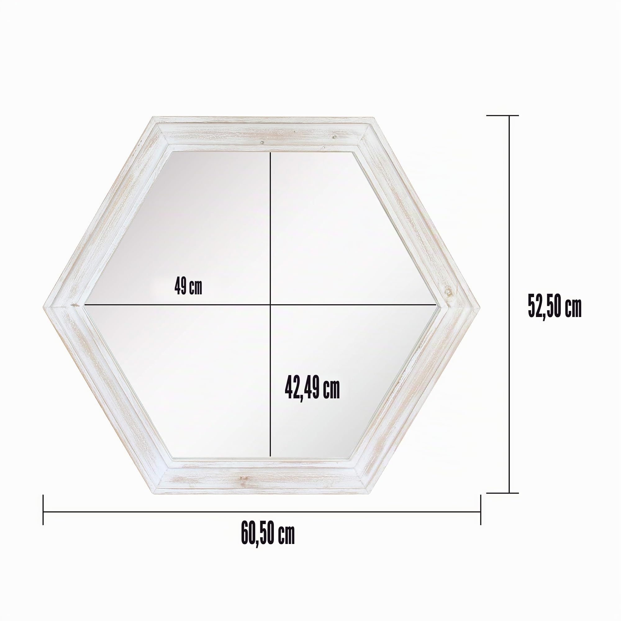 Stonebriar Specchio decorativo da parete esagonale da 61 cm, con cornice in legno verniciato bianco consumato e staffa per appendere