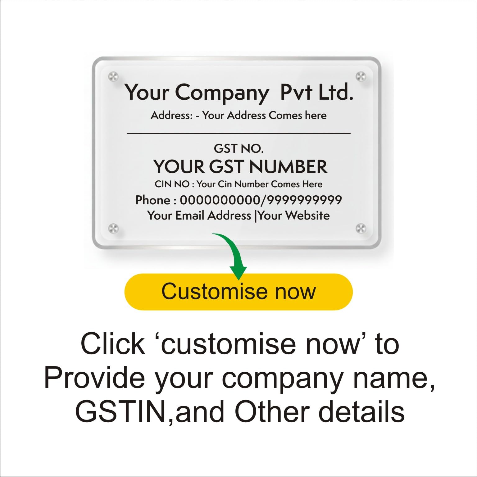 Custom Acrylic GST Name Plate for Office | Sleek Professional Printed Board | Personalized Company Name & GSTIN Display | Frosted Color | Mindcraftz — Amazon image 2