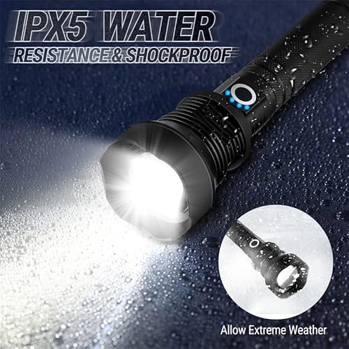 Super Bright Rechargeable Led Flashlights, 90000 Lumens Xhp70.2 Tactical Flashlight, Zoomable&Ipx5 Waterproof #TOP2