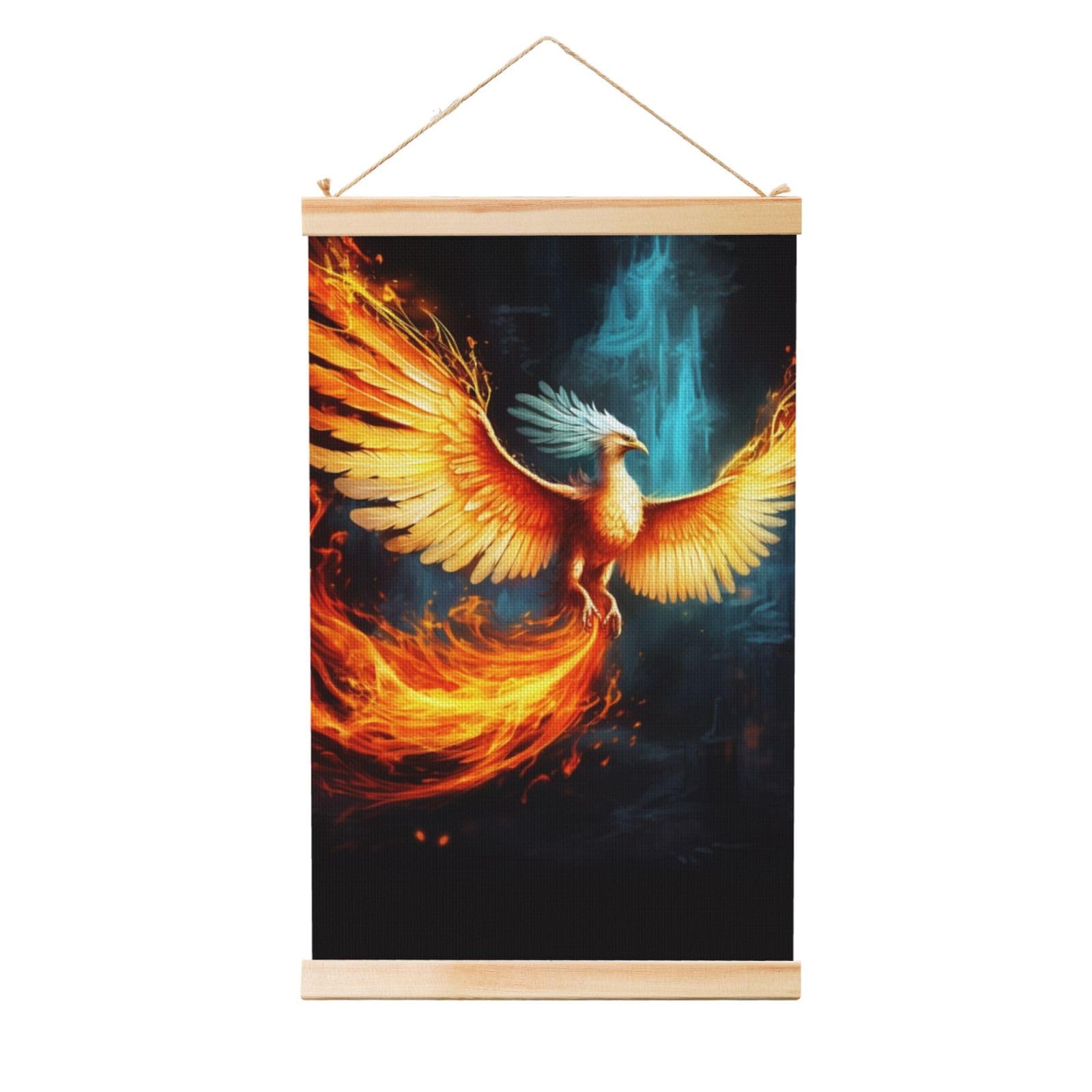 Beautiful phoenix Poster Wooden Shaft Hanging Poster Wall Hanging Banner Canvas Artwork with Wood Frames 12"x18" Modern Artwork Decor Ready to Hang Wall Art for Home Decor Scroll Painting