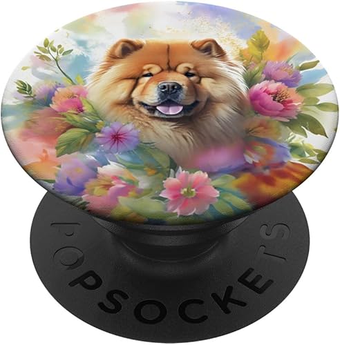 Chow Chow - Retrato de acuarela floral para perro, PopSockets, PopGrip estándar disponible en Yaxa Guatemala