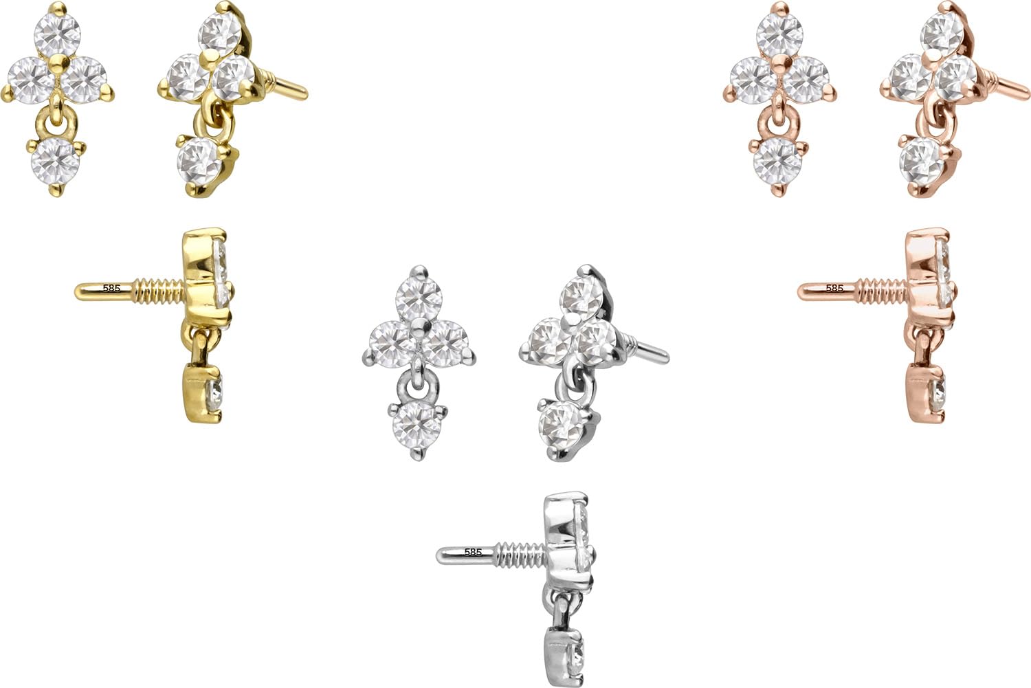 PIERCINGLINE Universal Piercing Schraub-Aufsätze 14 Gold Schraubaufsatz mit Außengewinde MOISSANIT-BLUME + MOISSANIT 585er Gold - Roségoldfarben, Goldfarben, Silberfarben