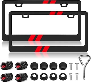 2PCS License Plate Frames for Charger Challenger Durango Journey Accessories with Tire Valve Caps License Plate Covers for Front Rear Car Tags Aluminum Alloy License Plate Holder Fit for All Vehicle