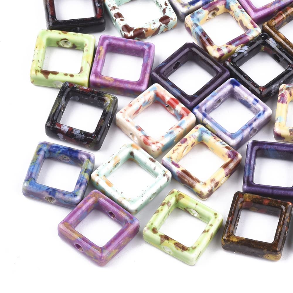 Julz Beads10 Porcelain Square Bead Frames - Mixed Colours Glossy Finish - 15.5mm - P00834, Multicoloured