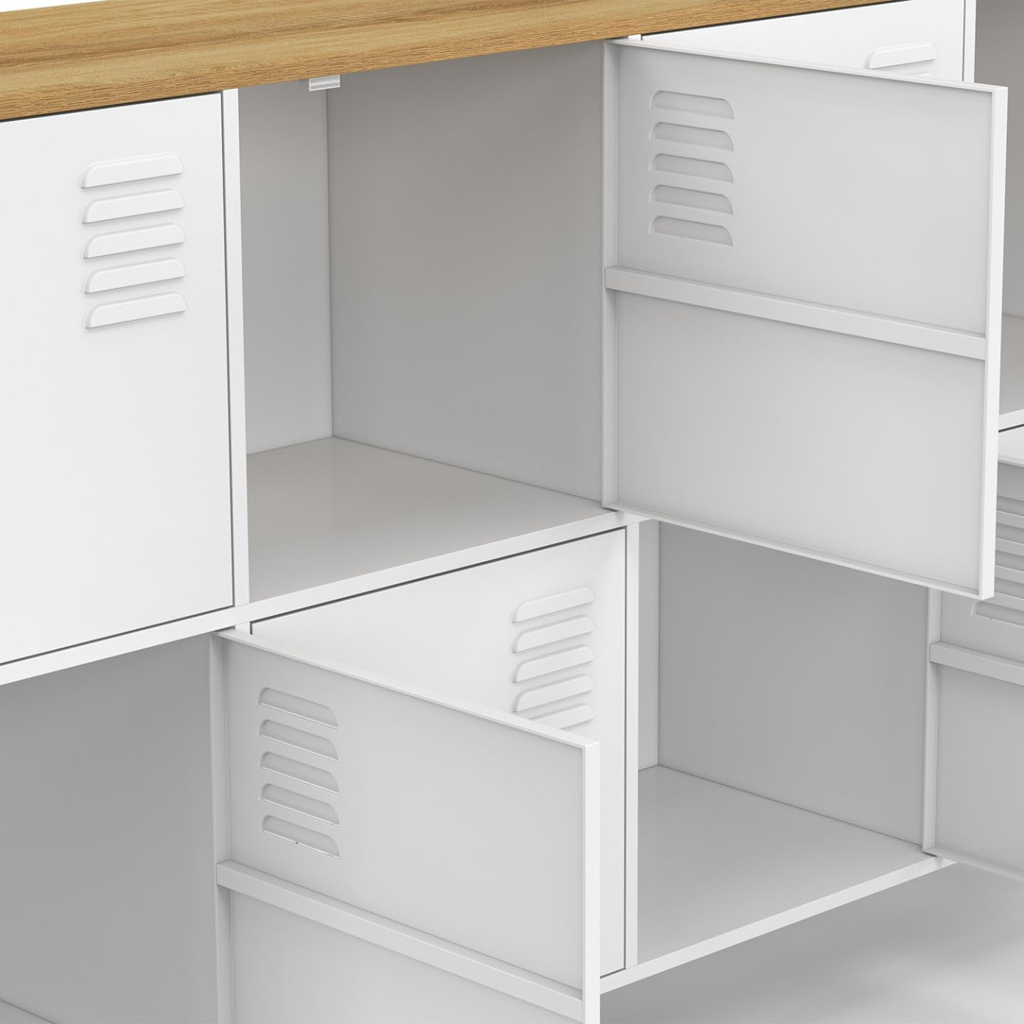 IDMarket - Aparador con taquilla de 139 cm Ester 8 puertas de metal blanco placa de madera diseño industrial