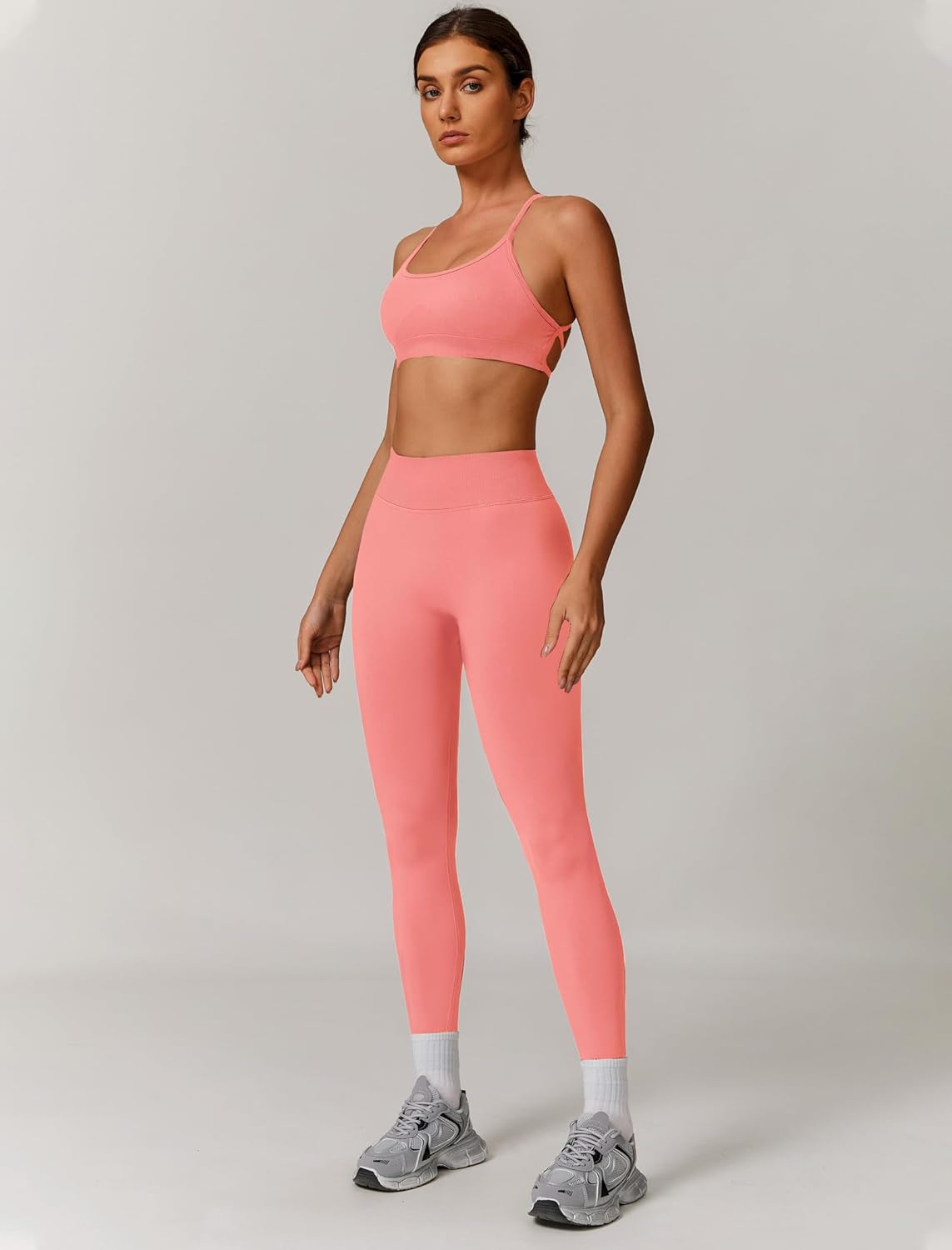 QBGJTD Womens Workout Sets Criss Cross Open Sports Bras and High Waist Leggings Sets Pilates 2 Piece Outfits for Women