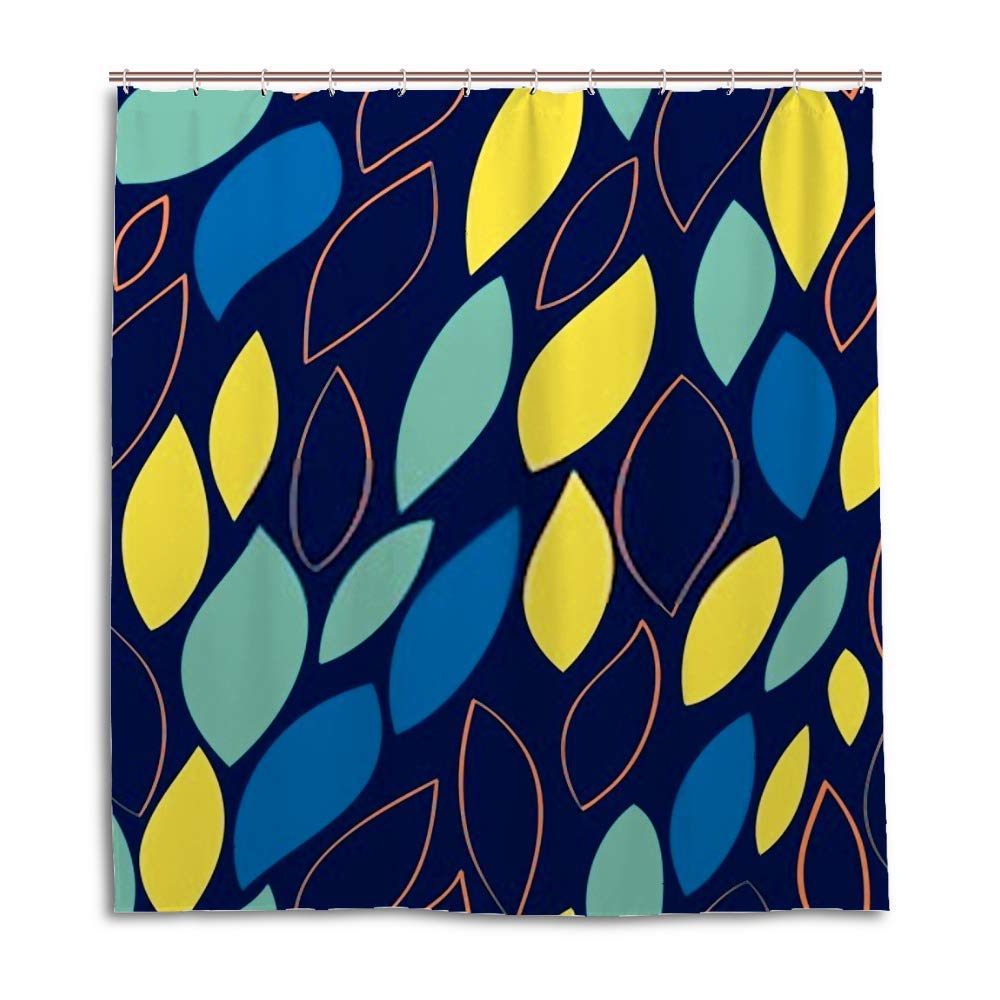 Rideau de douche imperméable motif feuilles vertes bleues baignoire lavable 72x72 cm