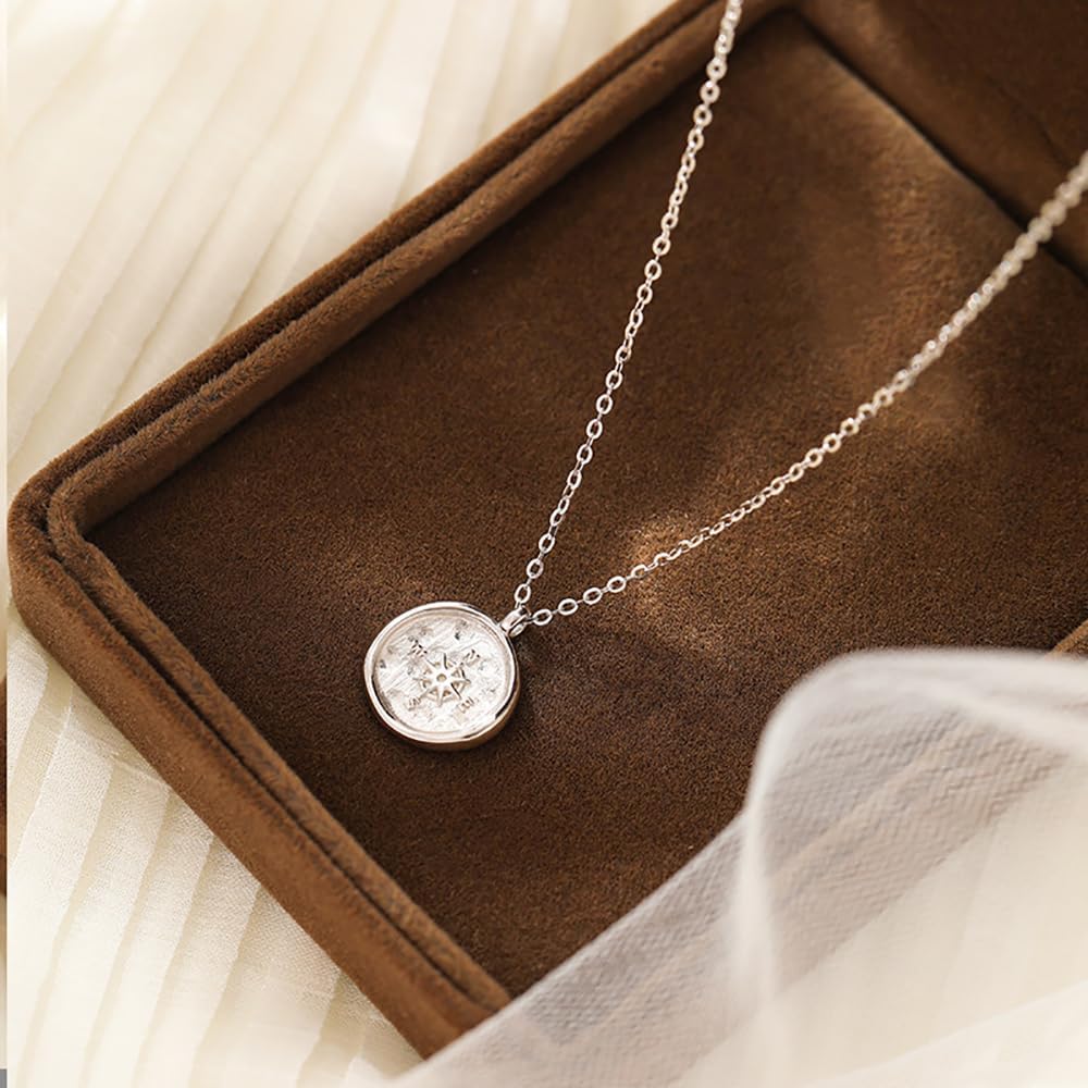Compass Coin Pendant Necklace for Women Girls 925 Sterling Silver Star Burst Round Adjustable Chain Choker Necklaces Dainty Navigation Follow Your Dreams Jewelry Gifts - Image 5
