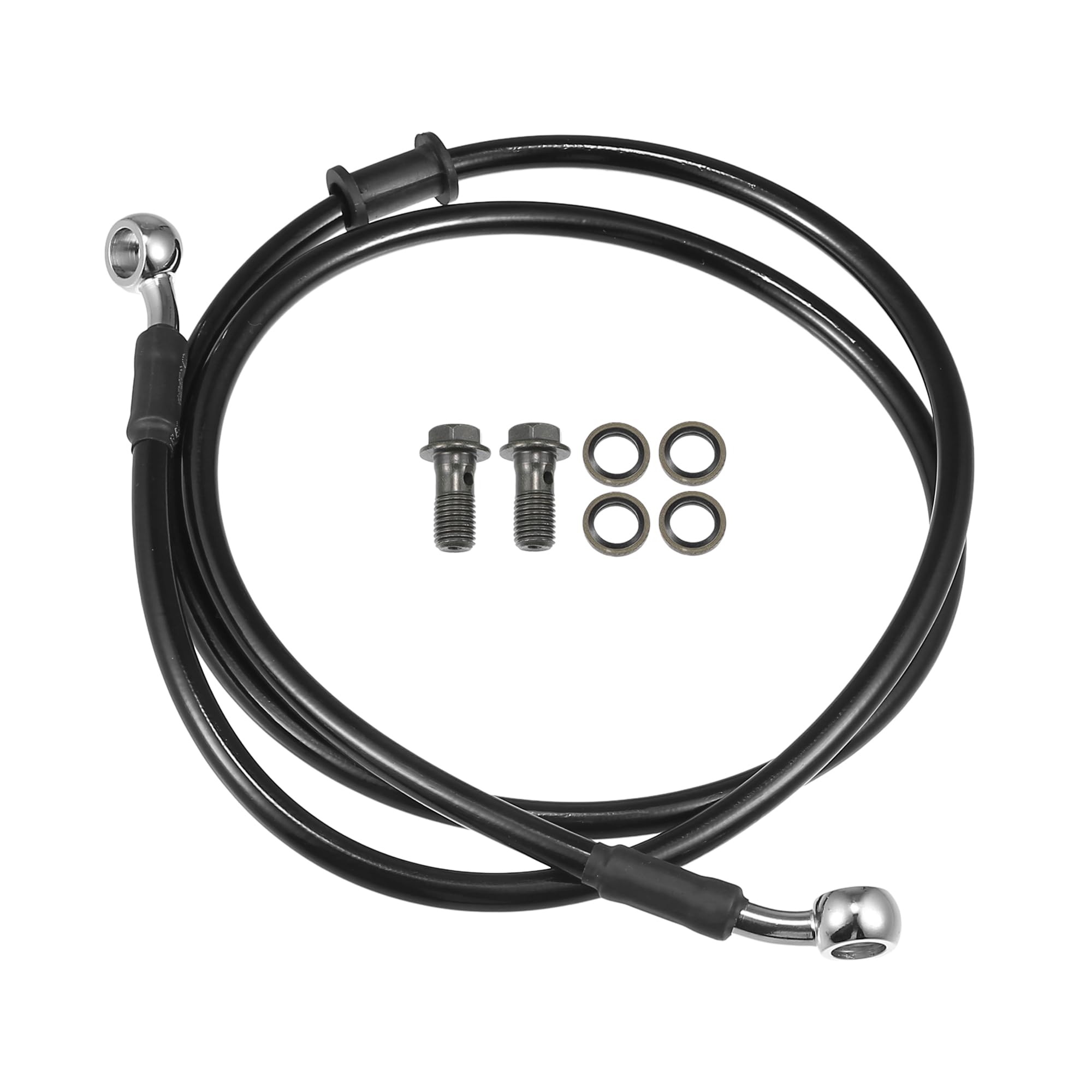 Motoforti Universal Brake Hose Motorcycle ATV Dirt Bike Motocross Braided Hydraulic Brake Line Oil Hose Pipeline, 120cm, Metal, Black Silver Tone, 1 Set