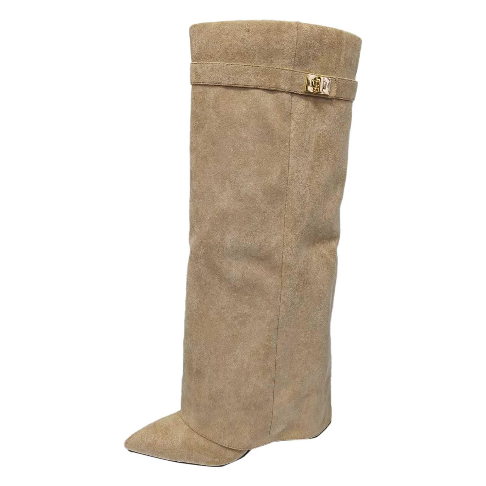Overknees Stiefel Damen Shark Boots Schwarze Stiefe Slouchy Boot - Spitzer Zehenbereich Plateauabsatz Langschaft Knee High Boots Winter Warme Leder Mode Komfort Dressy Stiefel Kniestiefel Mittelalter