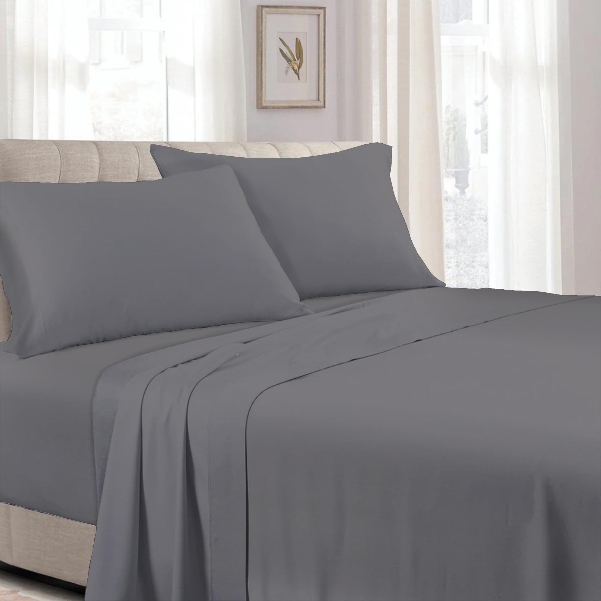 Maple Threads Polycotton Fitted Sheet, 52% Polyester 48% Cotton, Easy Care (Charcoal, King) - Image 4