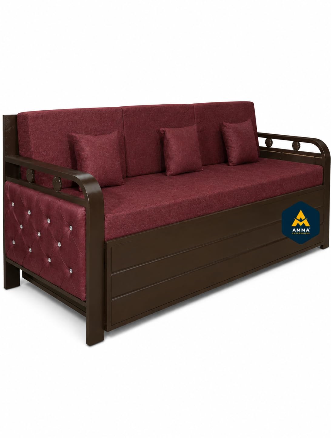 AMMA Enterprises 6 x 6 ft Brown & Maroon Metal Sofa Cum Bed with Hydraulic Storage and Mattress (6X6)-image-29
