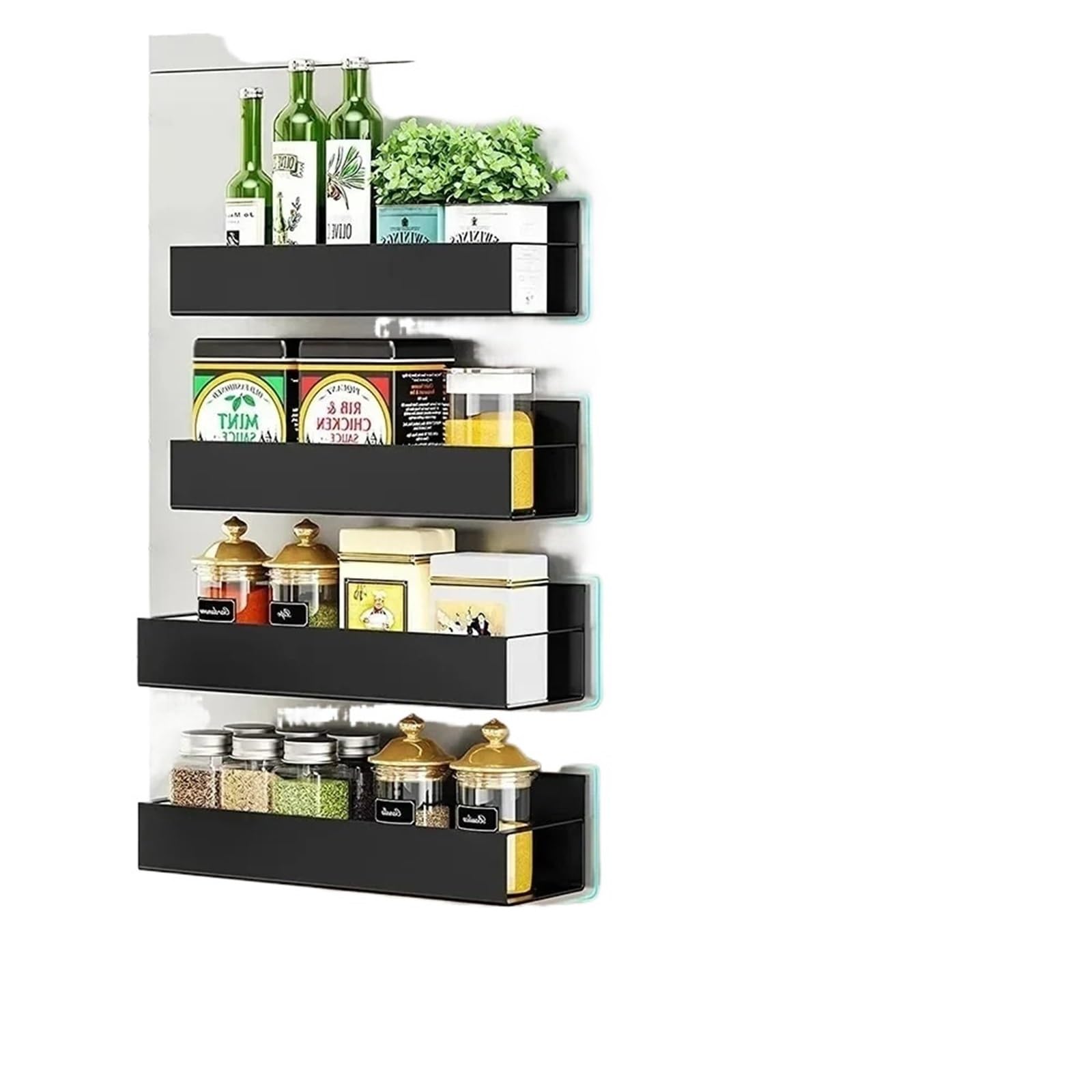 JTKSSCS Magnetic Shelf Magnetic Fridge Shelf Wall Mount Household Bathroom Kitchen Organizer Spice Storage Rack Refrigerator Hanging Side Racks(Black-L)