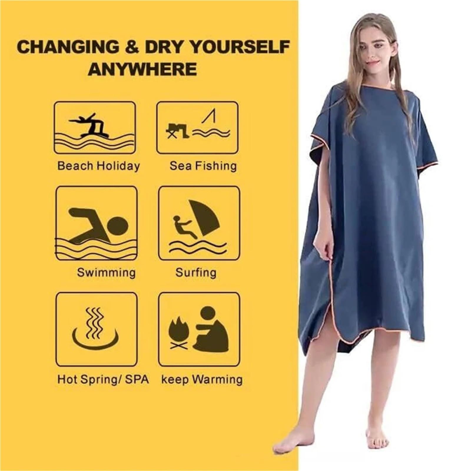 Poncho da surf, asciugamano for cambio con cappuccio, coperta spiaggia, telo bagno, muta, poncho Poncho da Spiaggia(Blue)
