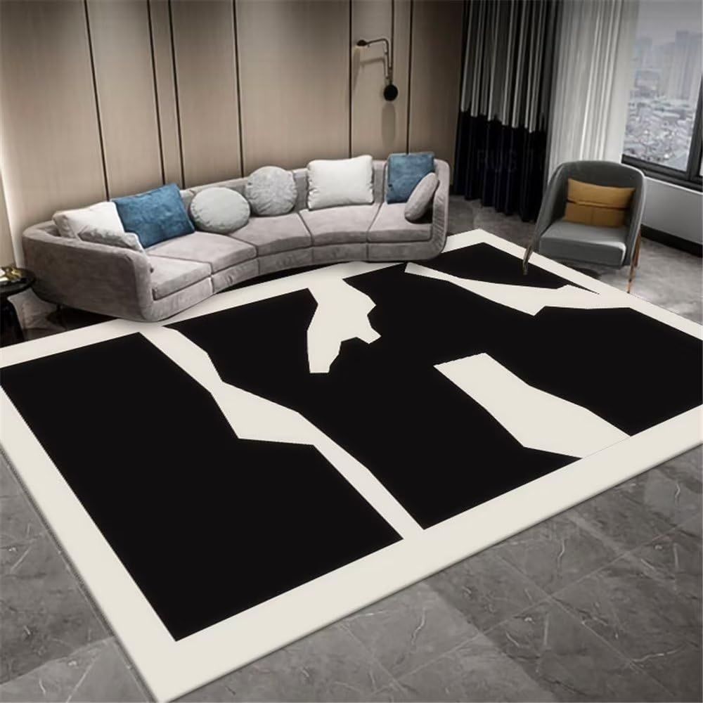 Tapis de salon géométrique noir fin 60x90cm anti-poussière pour petite chambre