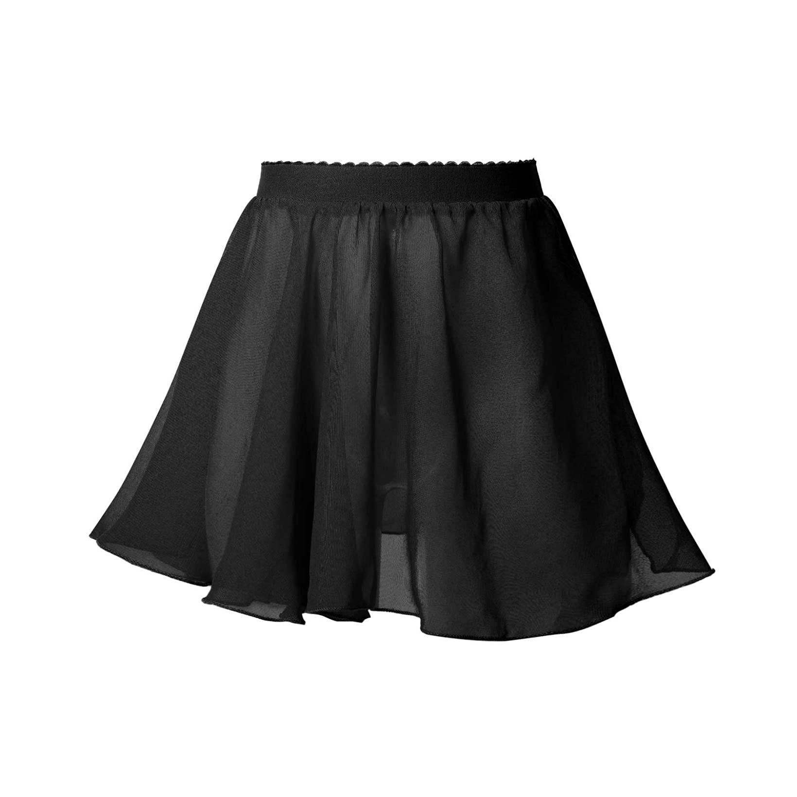 JanJean Kids Girls Ballet Dance Chiffon Wrap Skirt Elastic Waist Ballerina Flared Casual Mini Skater Skirt Dancewear Black 7-8 Years