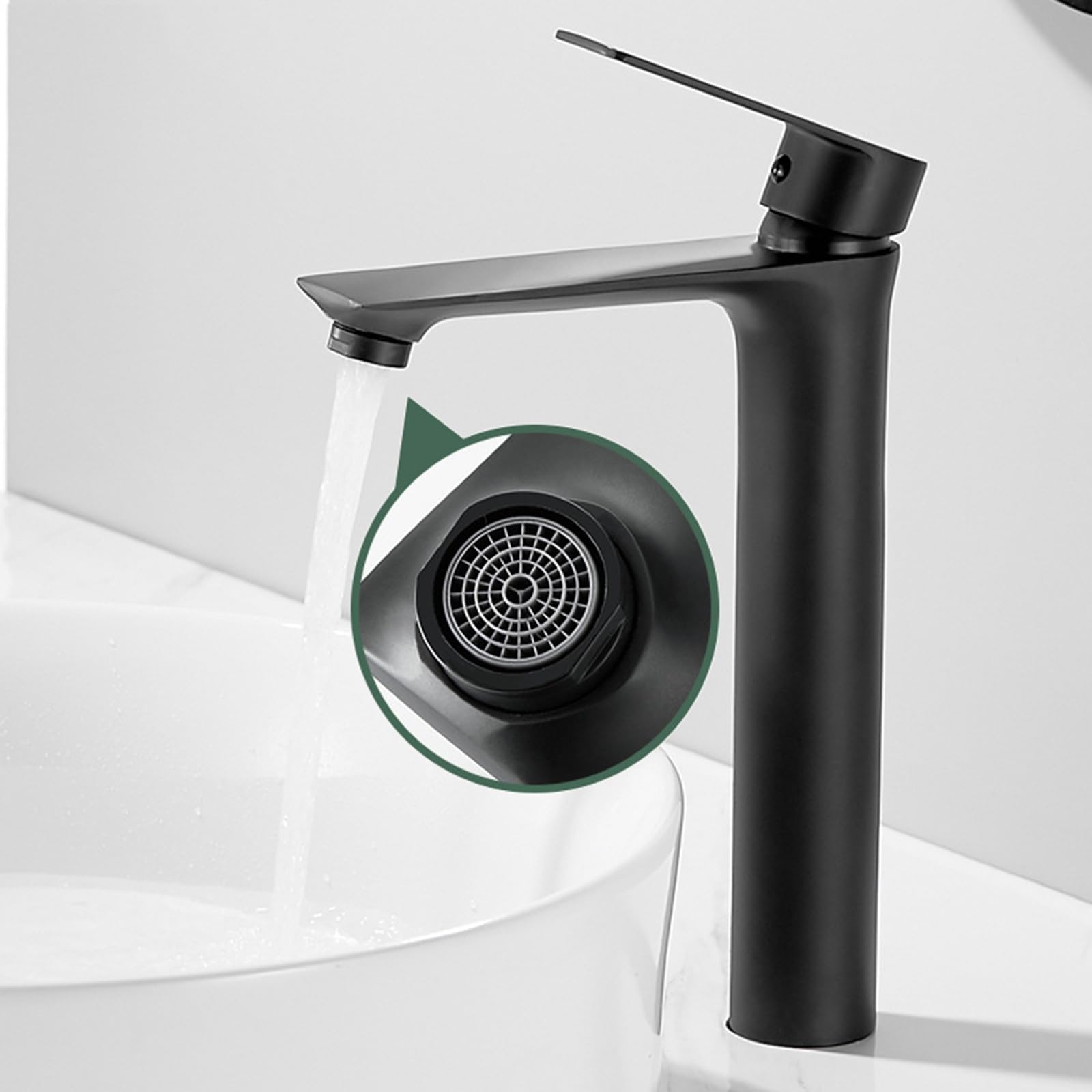 Badezimmer Waschtischarmatur Bad Armaturen Waschbecken Einhebelmischer Waschbecken Bad Hoch Einloch Wasserhahn Aus Kupfer Für Heißes Und Kaltes Wasser,Schwarz,60CM Schlauch