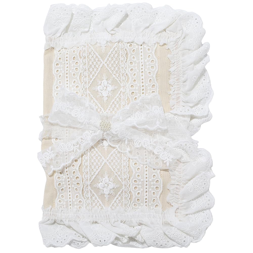 CRASPIRE White Lace Book Cover Cloth Book Protector Fits for A5 Notebook Wraps Polyester Fabric Bowknot Flower Reusable Washable Soft Sleeve Accessories for Textbook Notebook Paperback Hardcover