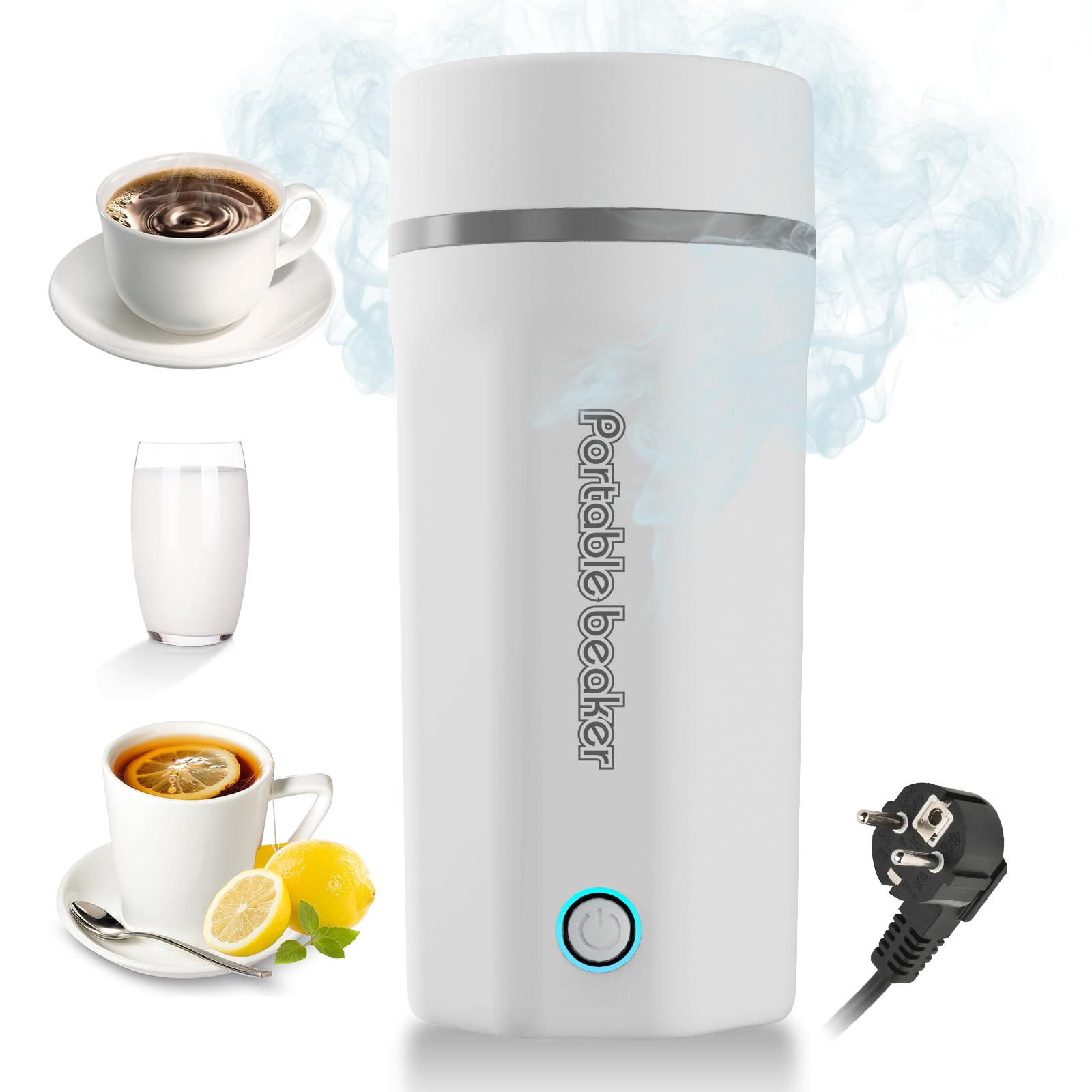 Emooncn 500ML Portable Travel Kettle Fast Boil Quiet Small Kettle Stainless Steel Mini Electric Kettle Auto Shut Off Travel Tea Kettles (Stainless Steel small kettle, White)