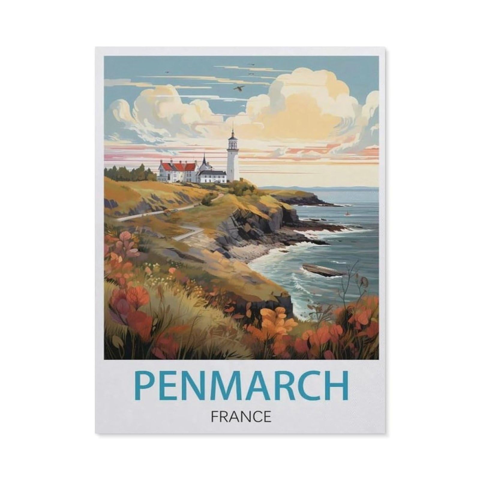 Penmarch France Vintage Travel Poster，Jigsaws Puzzles 1000 Pieces Classic Jigsaws Educational Games Toys，Best Gift for Adults and Kids（75x50cm）-AV48