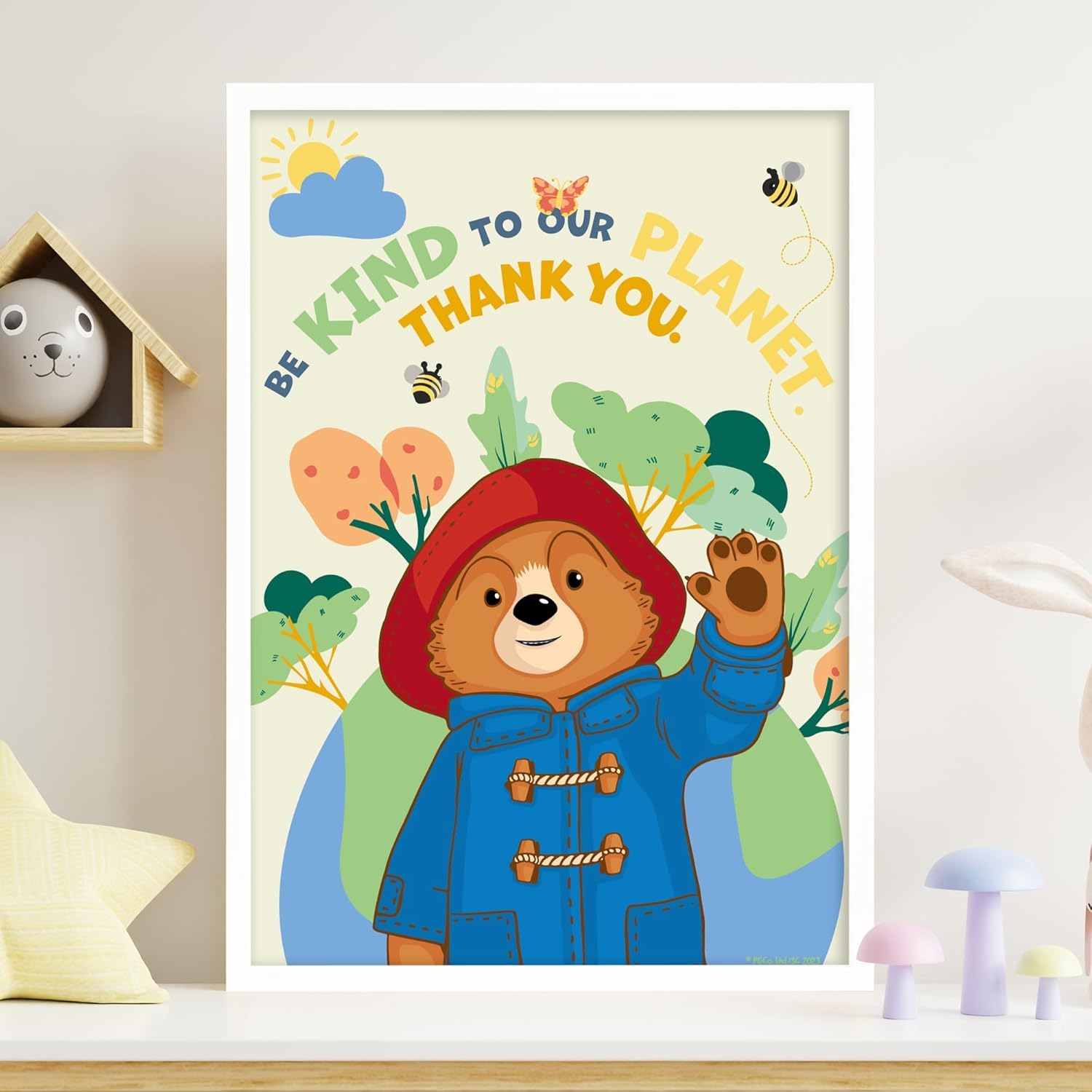 Themed White Paddington Bear Print - Be Kind To Our Planet Kids Wall Art Paddington Tv (29.7Cm X 42Cm - A3)