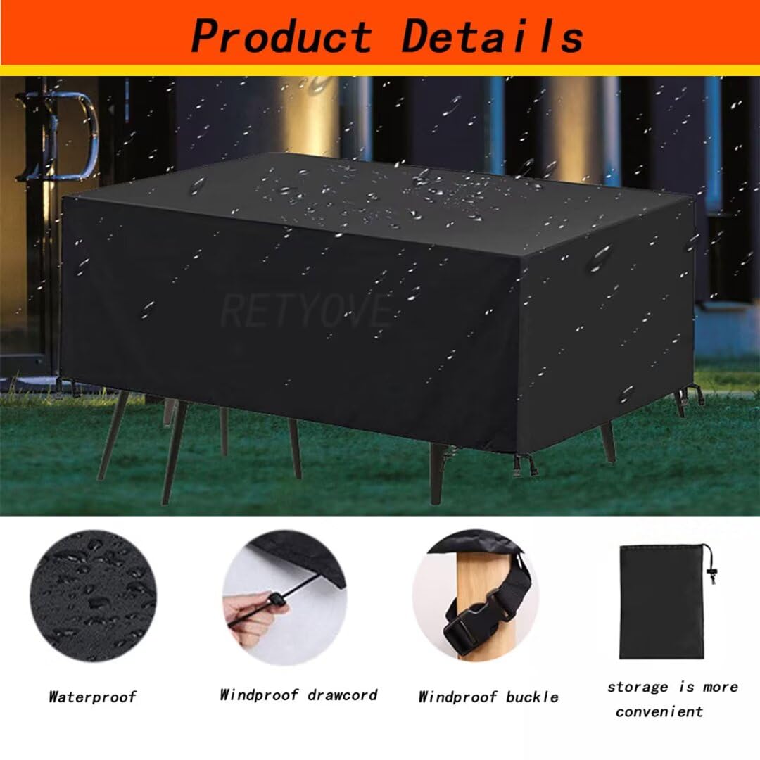 Housse Salon De Jardin 172x112x70cm Noire - Housse Protection Table Extérieure Imperméable 420D Oxford Anti-UV