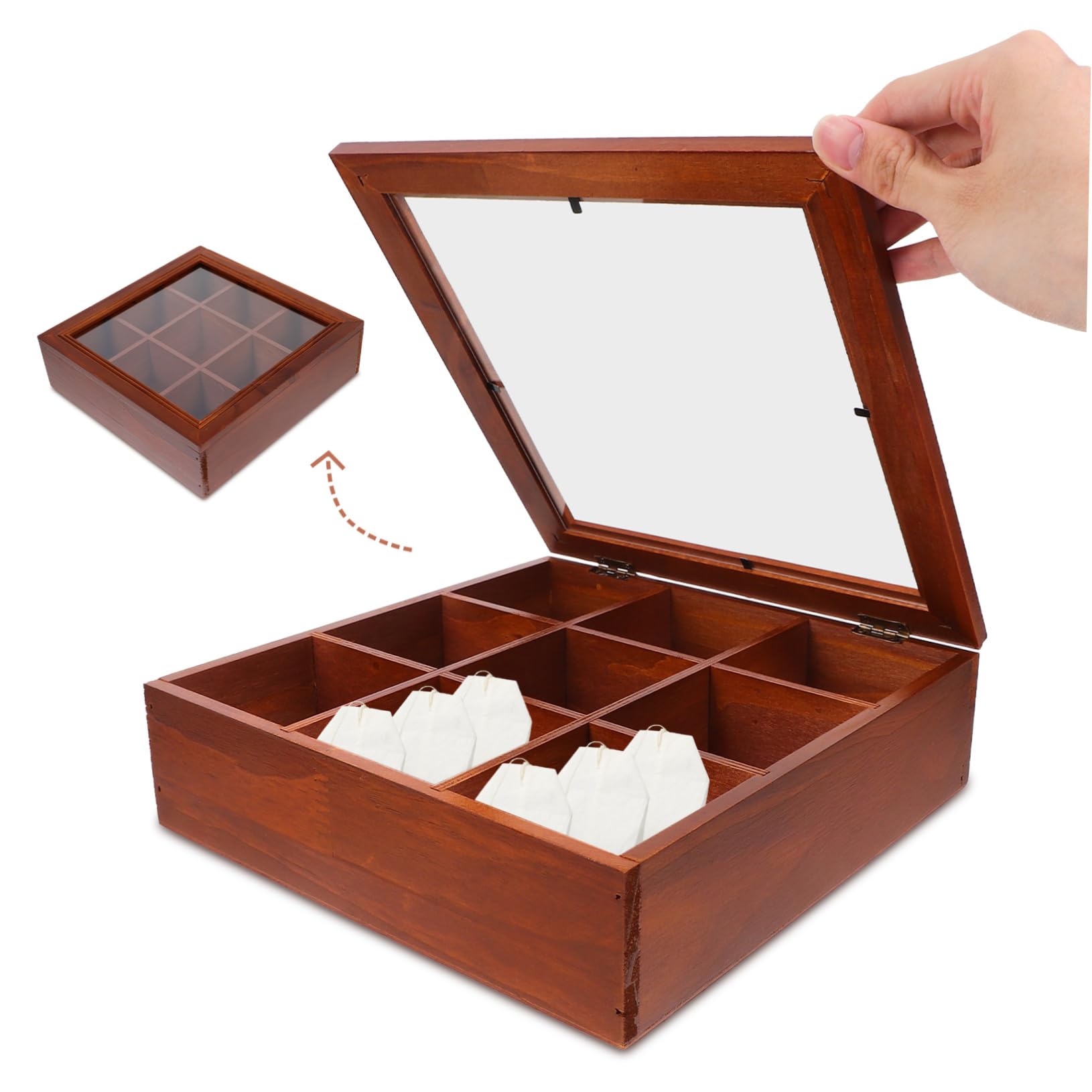 Boîte à Thé Compartimentée en Bois 9 Compartiments