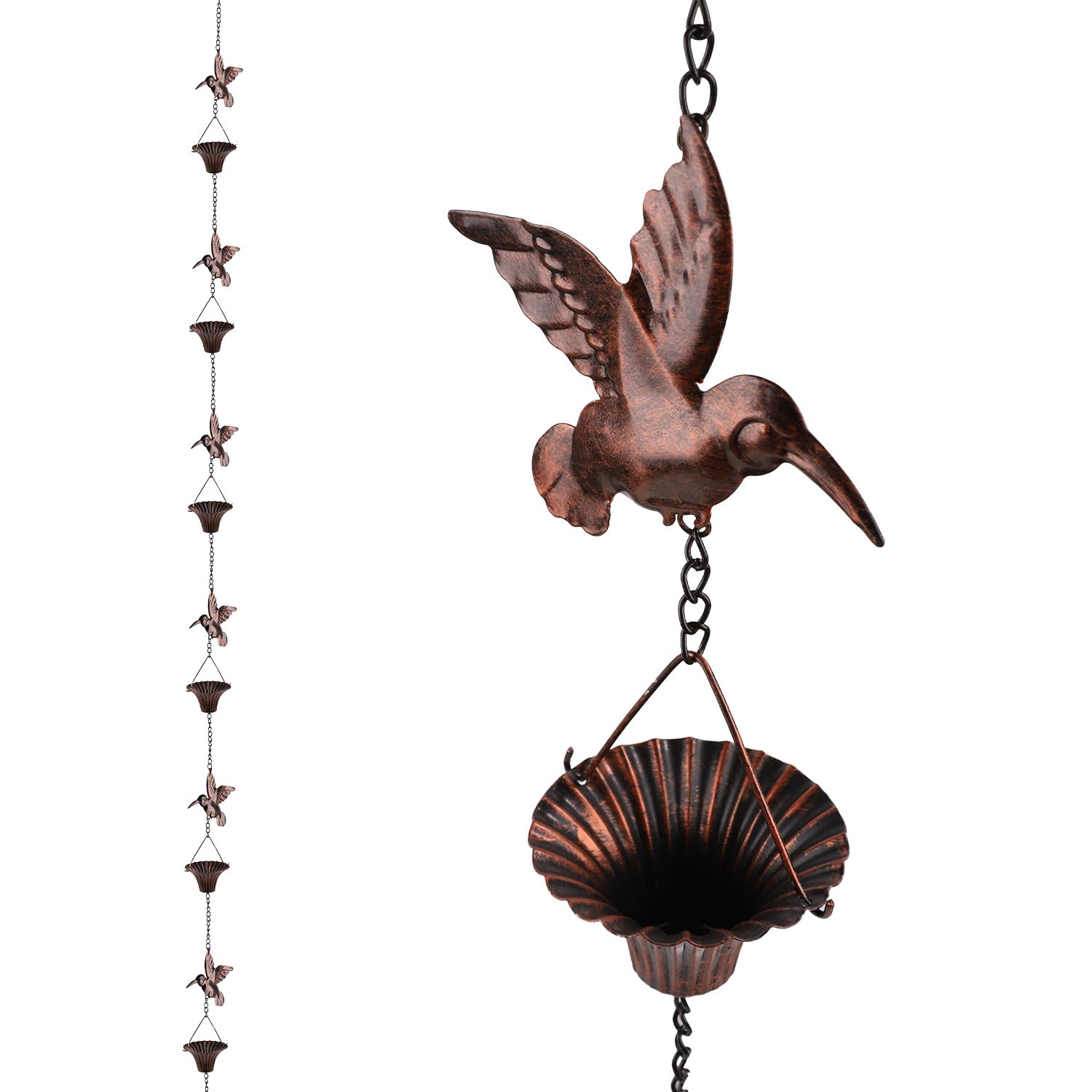 NQEUEPN Cadena Lluvia Pájaros, 2,6 m Cadena Lluvia Colibr Metal Cadena de Bajante Decorativa Campanilla Agua Lluvia CadenaCanalón Lluvia para Exteriores Decoración para Terrazas, Villas, Patios