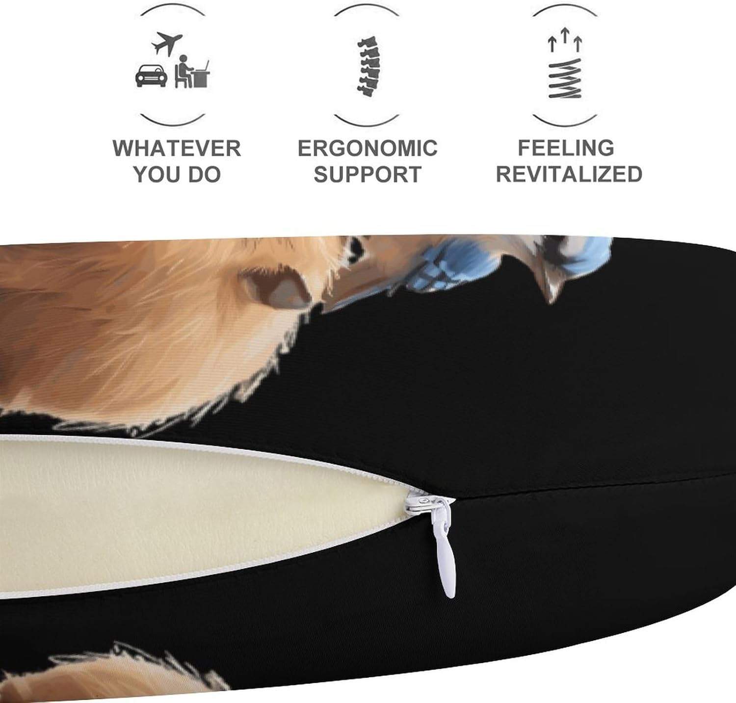 Blue Jay and Capybara Funny Travel Pillow U Shaped Memory Foam Neck Pillows Portable for Flight Car Home Office