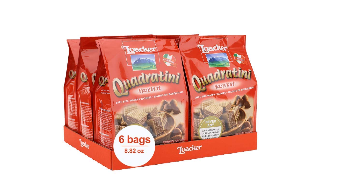 Loacker Quadratini Premium Hazelnut Wafer Cookies, 250g/8.82oz, pack of 6