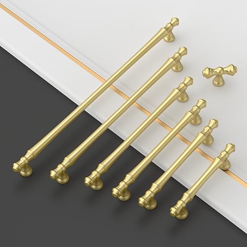 Miniatura 131 de Asidrama Paquete de 6 manijas de gabinete de cocina de latón cepillado de 12.6 pulgadas (12.598 in), tiradores de gabinete, accesorios de gabinete
