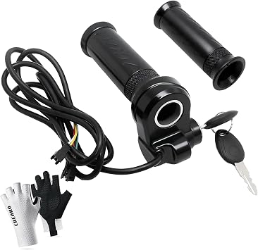Full Twist Throttle for Ridstar Q20, 3-Pin Throttle Grip Universal Fits for Electric Bike & Most E-Scooter 12V-72V Wide Voltage, with 2 Keys Lock and Gloves, Plug and Play