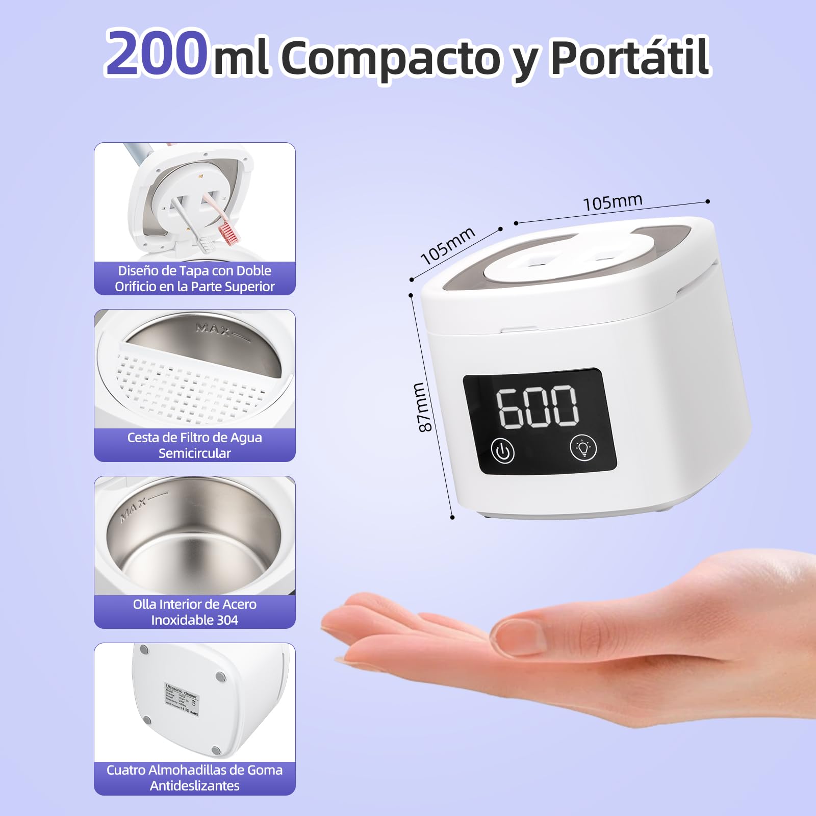 Limpiador Ultrasónico Dental y Dental Pod UV-C - 45kHz Máquina de Ultrasonidos para Férulas, Retenedores, Alineadores Invisibles y Prótesis - 200ml Limpiador de Dentaduras con Cesta y Pinzas (Joyas)
