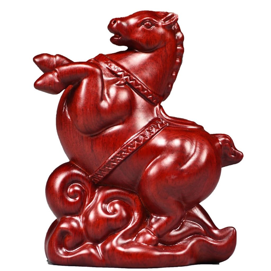 ATREDESES Office Decor Solid Wood Tang Horse Ornament Red Wooden Carved Horse Craft Chinese Living Room Decoration Home Decor(7.87in)