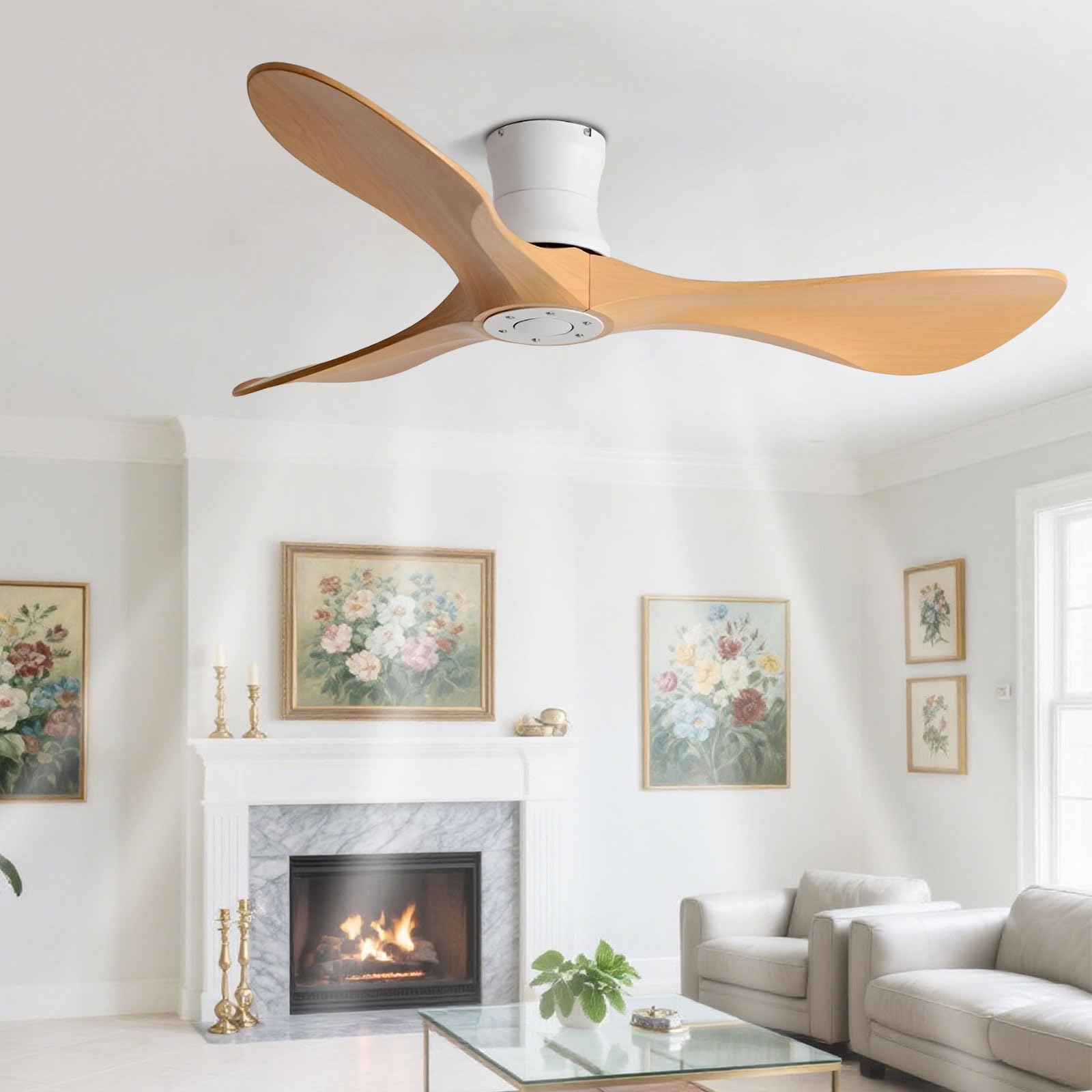 IBalody Low Profile Ceiling Fans Without Lights Modern Indoor Ceiling Fan With Remote Control 6 Speeds, DC Motor Flush Mount Ceiling Fan No Light For Bedroom Living Room Restaurant Patio