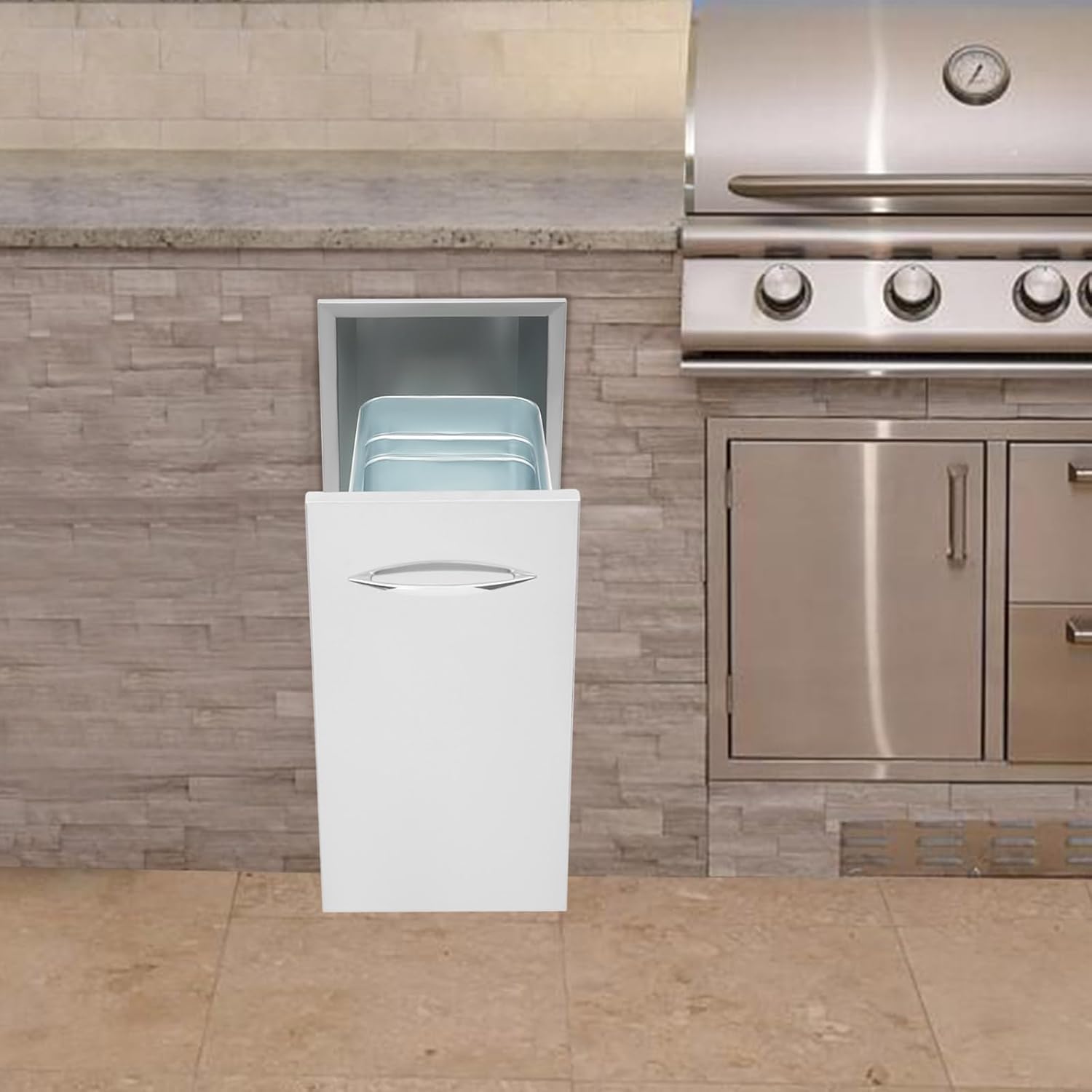 Pull Out Trash Drawer 13.4"W x 25.7"H x 19.6"D Lower Sliding Rails, Outdoor Kitchen Drawers Stainless Steel Flush Mount Roll Out Trash Drawer Storage for Outdoor BBQ Island : Patio, Lawn & Garden