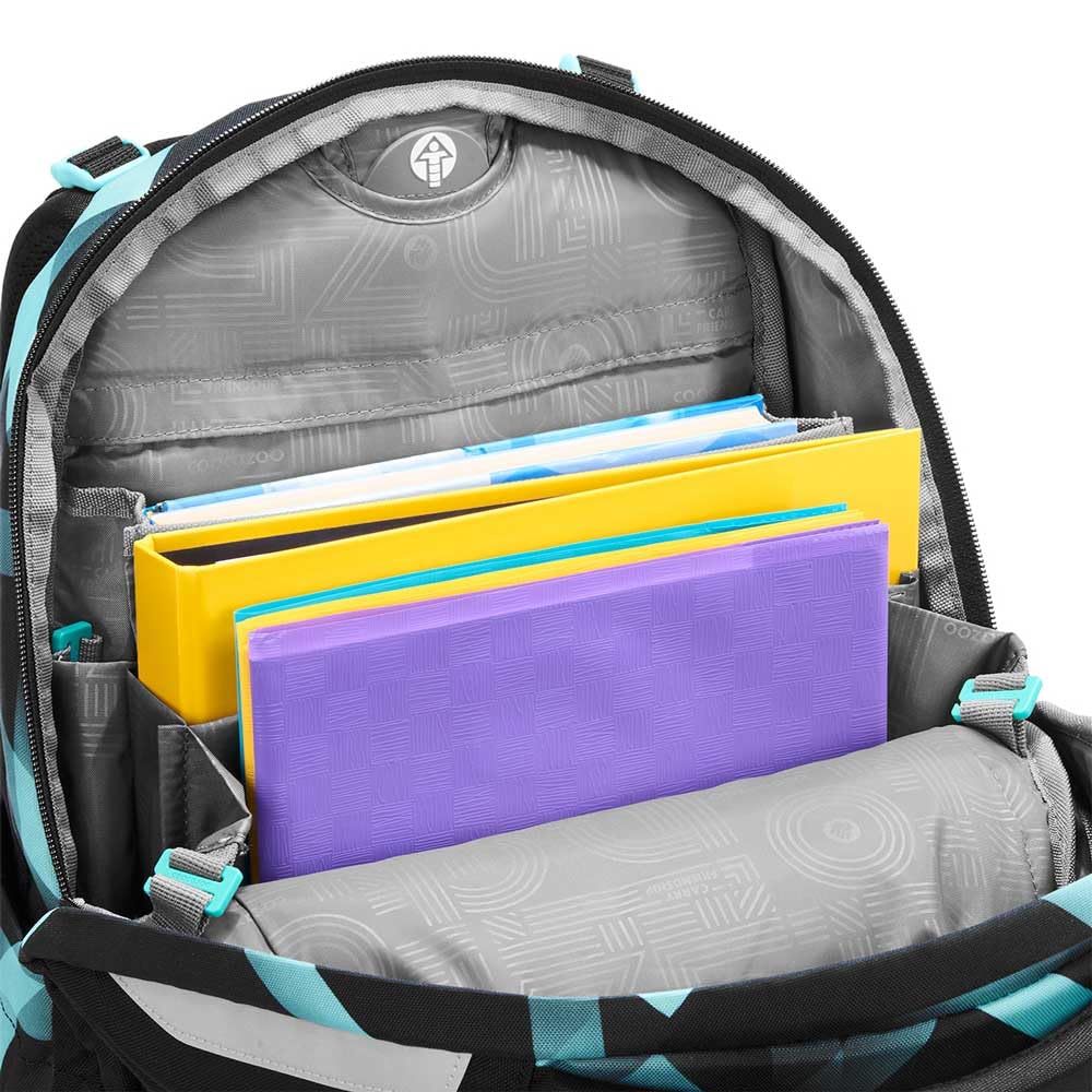 coocazoo MATE Schulranzen-Set 3tlg für Mädchen und Jungen ab der 4. Klasse mit Rucksack. Schlamperetui und Sportbeutel (Laser Lights V2)
