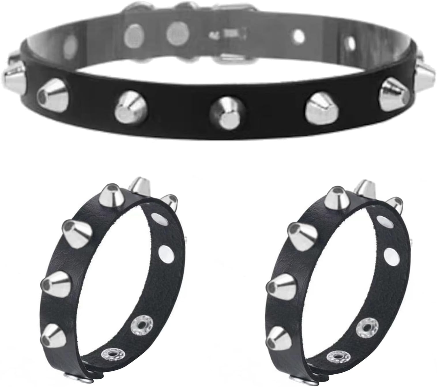 3 Pieces Leather Choker Collar and Bracelets Combo Punk Rock Gothic Jewelry Set Emo Costume Accessories for 80s 90s Vintage Womens Men