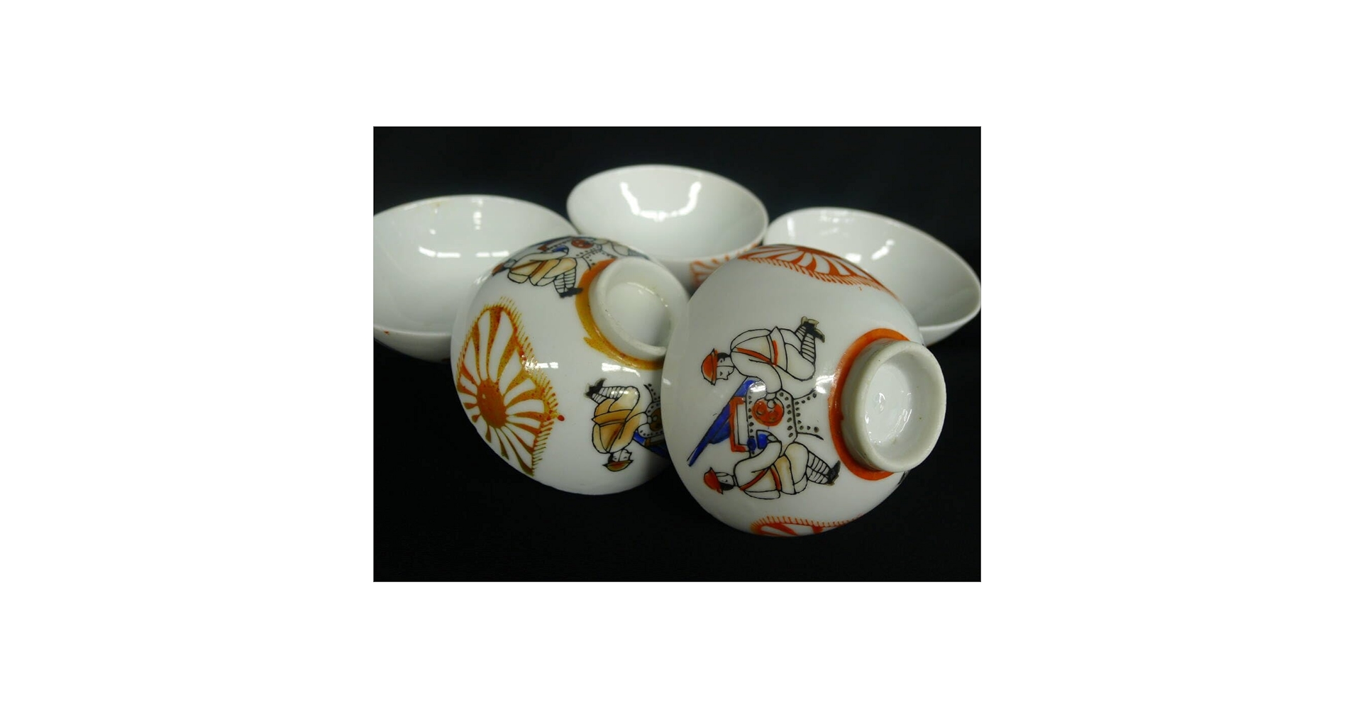 Amazon | ee1678 日章旗と大砲兵隊絵柄 子供用茶碗 5客 直径9.8cm