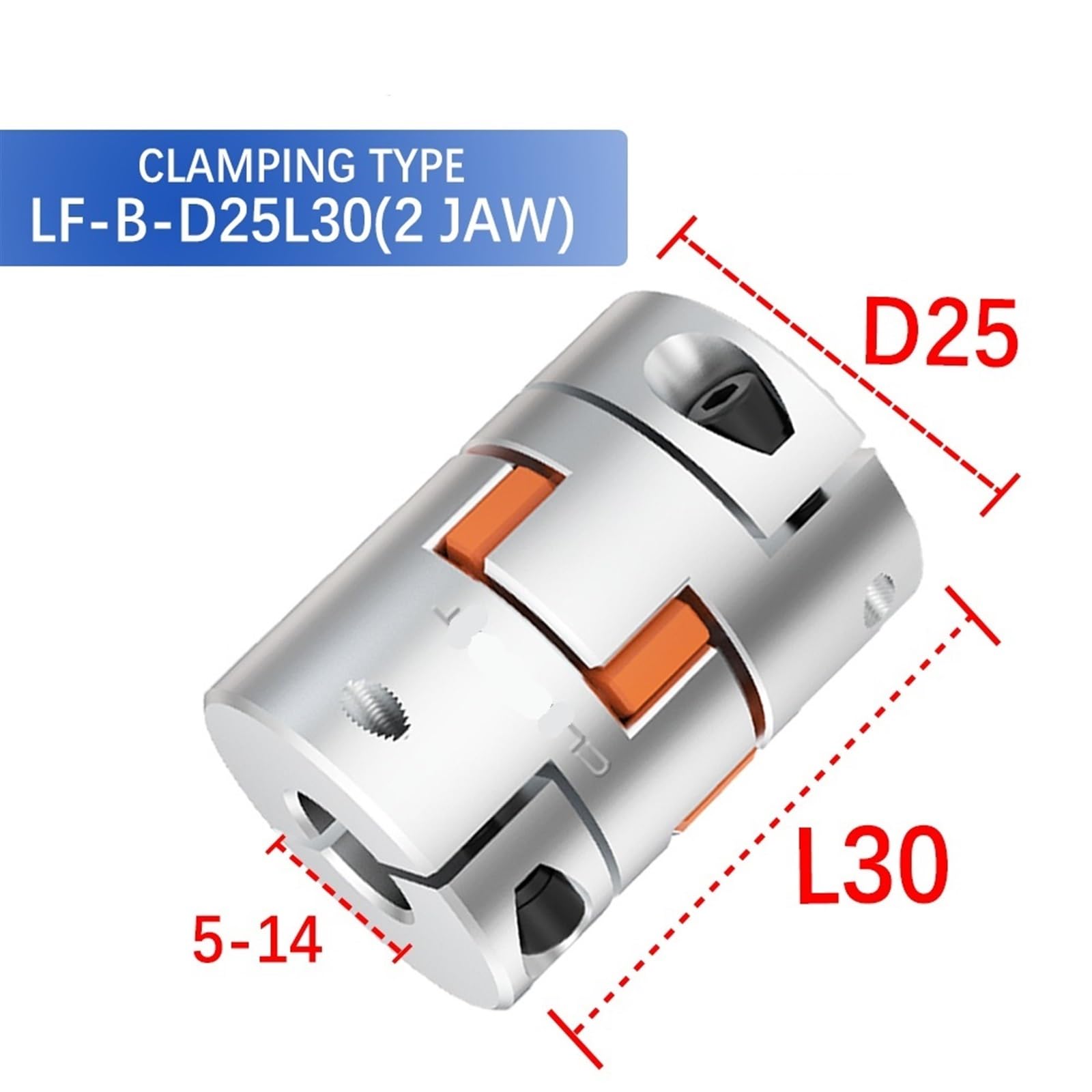 accouplement à mâchoires, LF – Coupleur D25L30 À Deux Mâchoires En Aluminium, Connecteur De Moteur Pas Couplage D'arbre Flexible 5-14mm