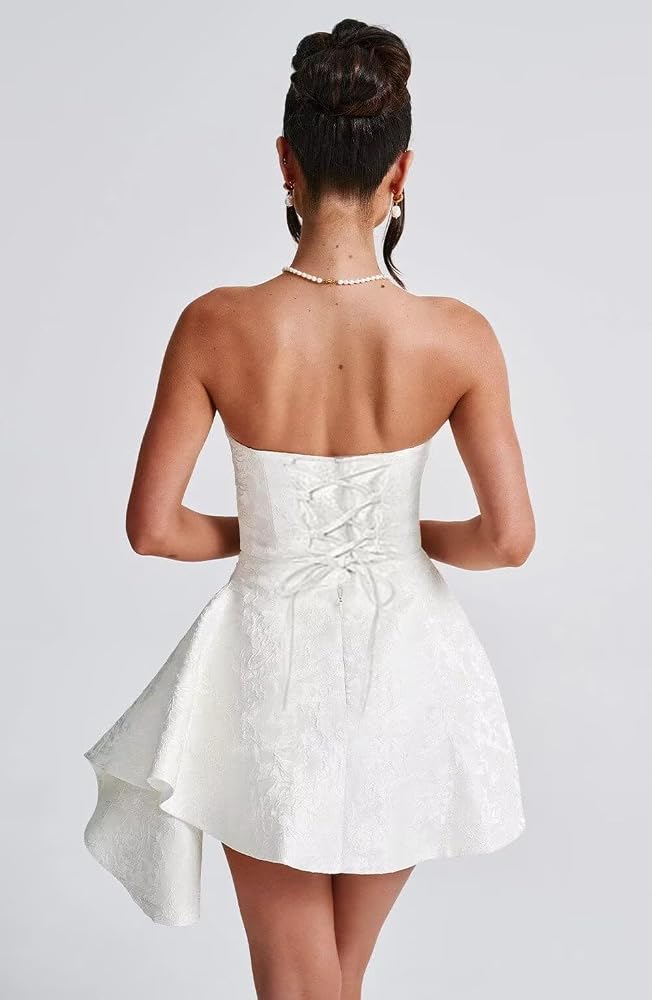 Cudiew Satin Jacquard Short Homecoming Dress With Bow - A-Line Mini Wedding Guest Dress For Teens, Custom Sizing