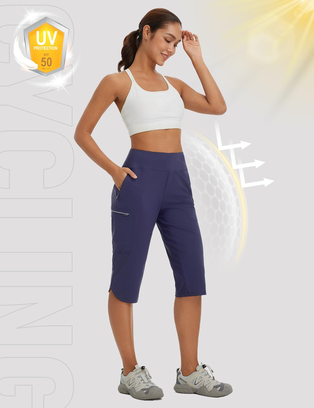 baleaf Pantalon de randonnée cargo pour femme - Respirant - Élastique - Séchage rapide - Léger - Avec poche zippée