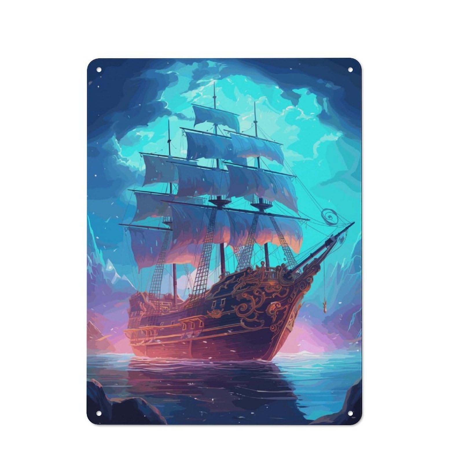 Pirate Ship Cottage Style Metal Wall Decor 40x30cm, Farmhouse Metal Sign for Kitchen, Cottage, Porch Or Garden Room