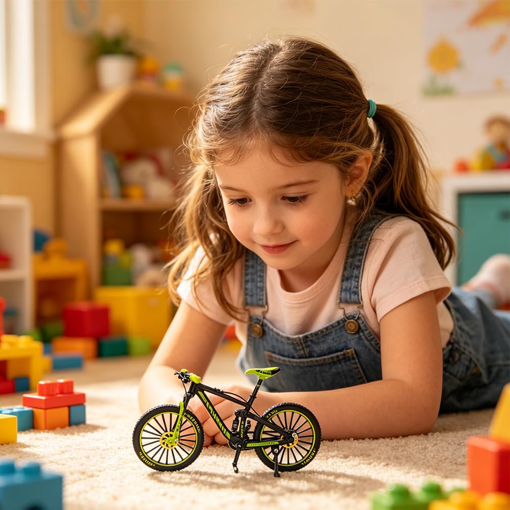 Bicicleta De Dedo Miniatura 1:8, Modelo De Montaña Decorativo Y Antiestrés En Verde Oscuro
