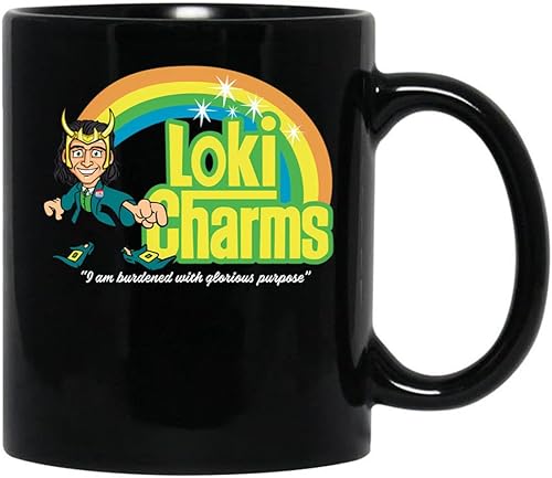 Loki Charms Cereal Black Coffee Mug, Gift Coffee Mug