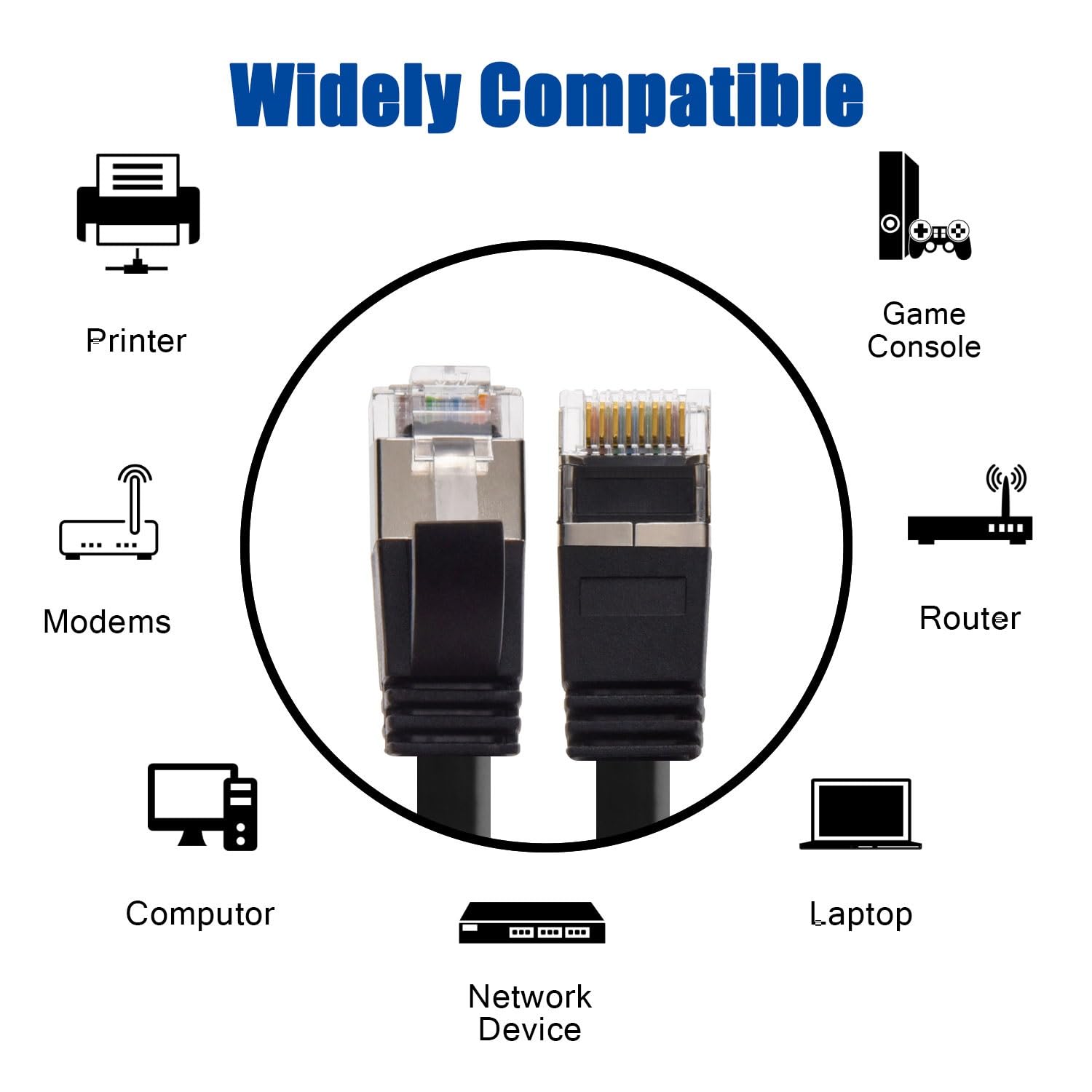 AEONS Cat 6 Flat Shielded Ethernet Patch Cable 2 ft Outdoor Indoor 10Gbps Support Cat7 Cat8 Network Slim Internet RJ45 LAN Cord Cat6 High Speed Computer Wire Gaming, UL Listed, Black (10-Pack)