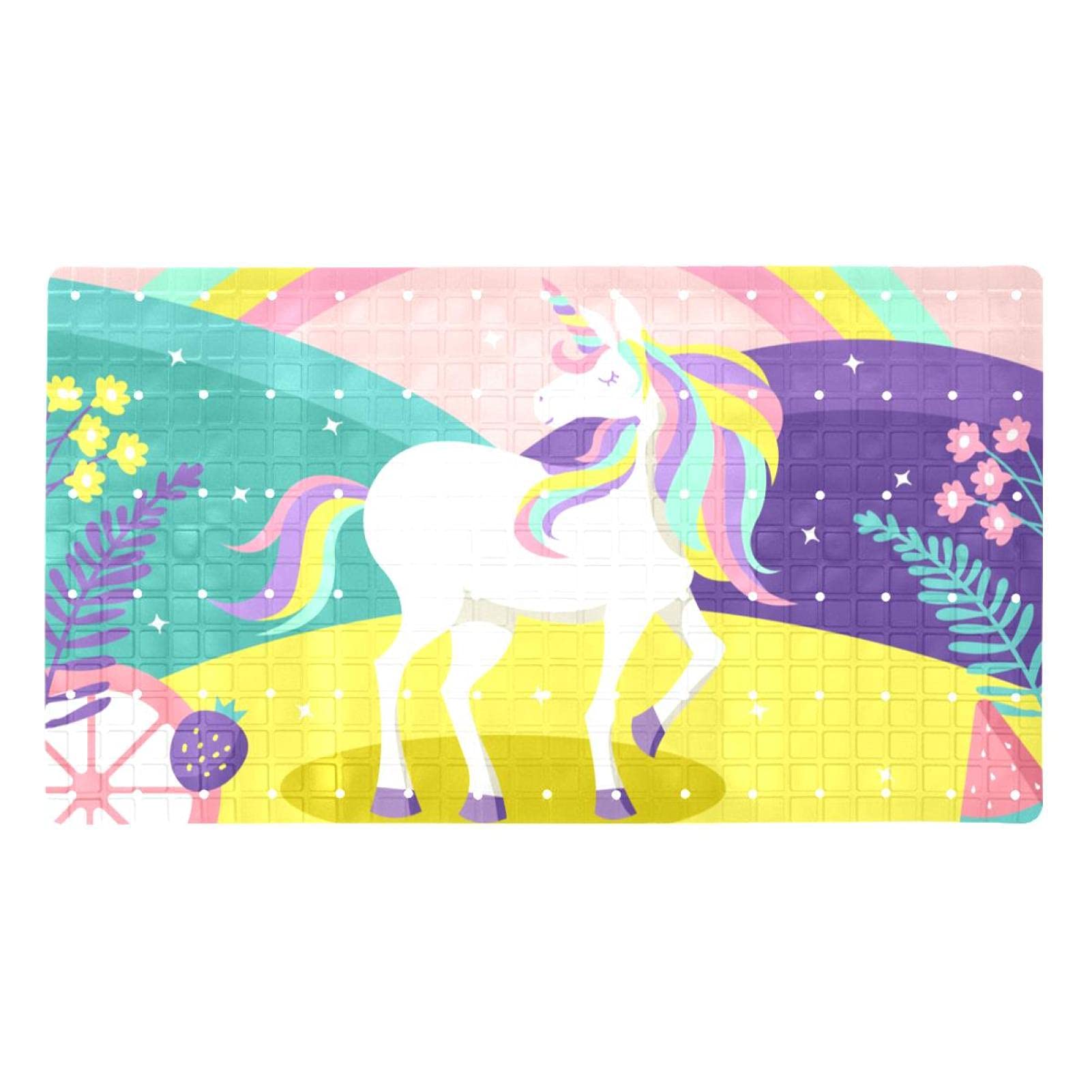 Tapis de bain licorne antidérapant avec ventouses et trous de drainage pour la douche