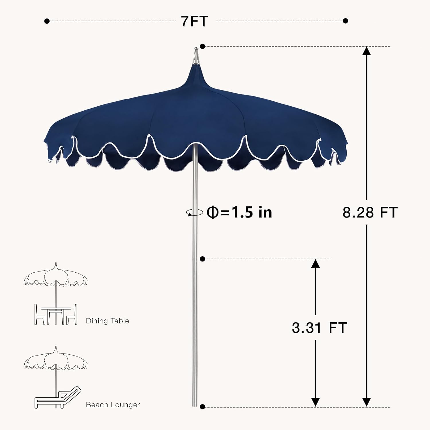 7Ft Patio Pagoda Umbrella, UV Protect Pool Umbrellas with Heavy Duty Pole, Outdoor Umbrellas for Patio, Curved-shaped Umbrella Ribs, Carry Bag