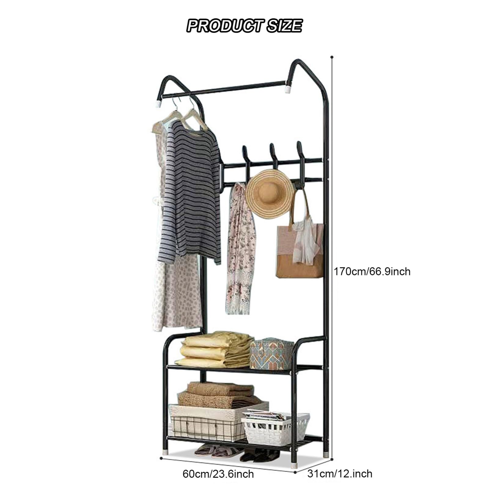 Perchero, Perchero con Ganchos Extraíbles para Zapatos Perchero de 2 Niveles para Pasillo baño Sala de estar A,60 * 31 * 170CM
